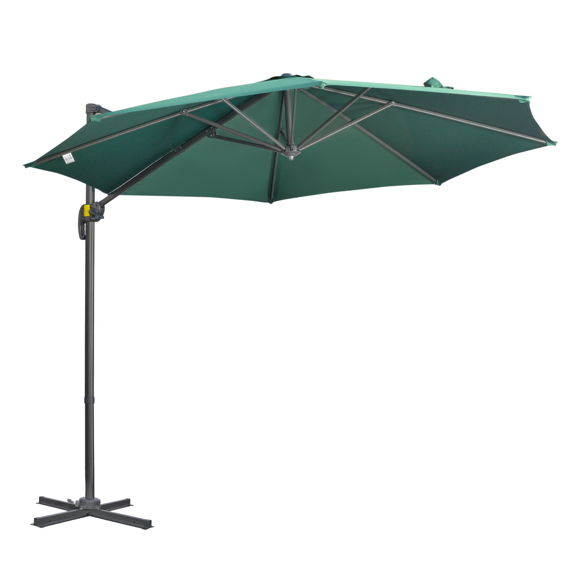 Photo of Outsunny 3 x 3(m) Cantilever Parasol with Cross Base, Garden Umbrella with 360° Rotation, Crank Handle and Tilt for Outdoor, Patio, Green in Green colour on a white background