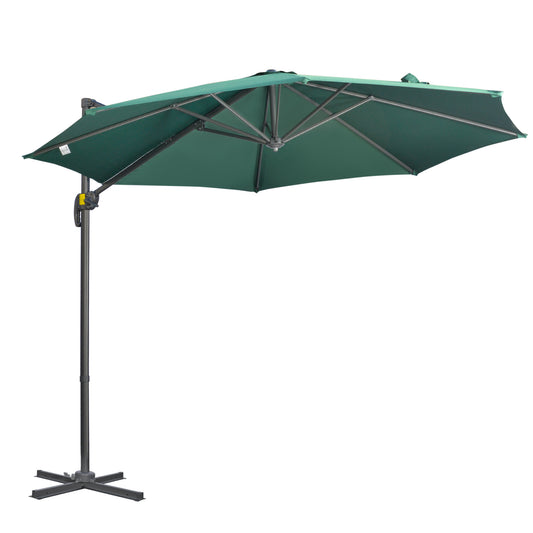 Photo of Outsunny 3 x 3(m) Cantilever Parasol with Cross Base, Garden Umbrella with 360° Rotation, Crank Handle and Tilt for Outdoor, Patio, Green in Green colour on a white background