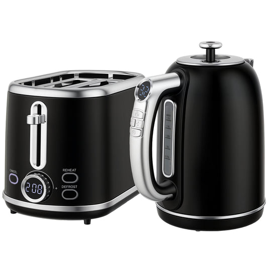Photo of HOMCOM Polished Retro 40-100°C Kettle and Toaster Set - Black in Black colour on a white background