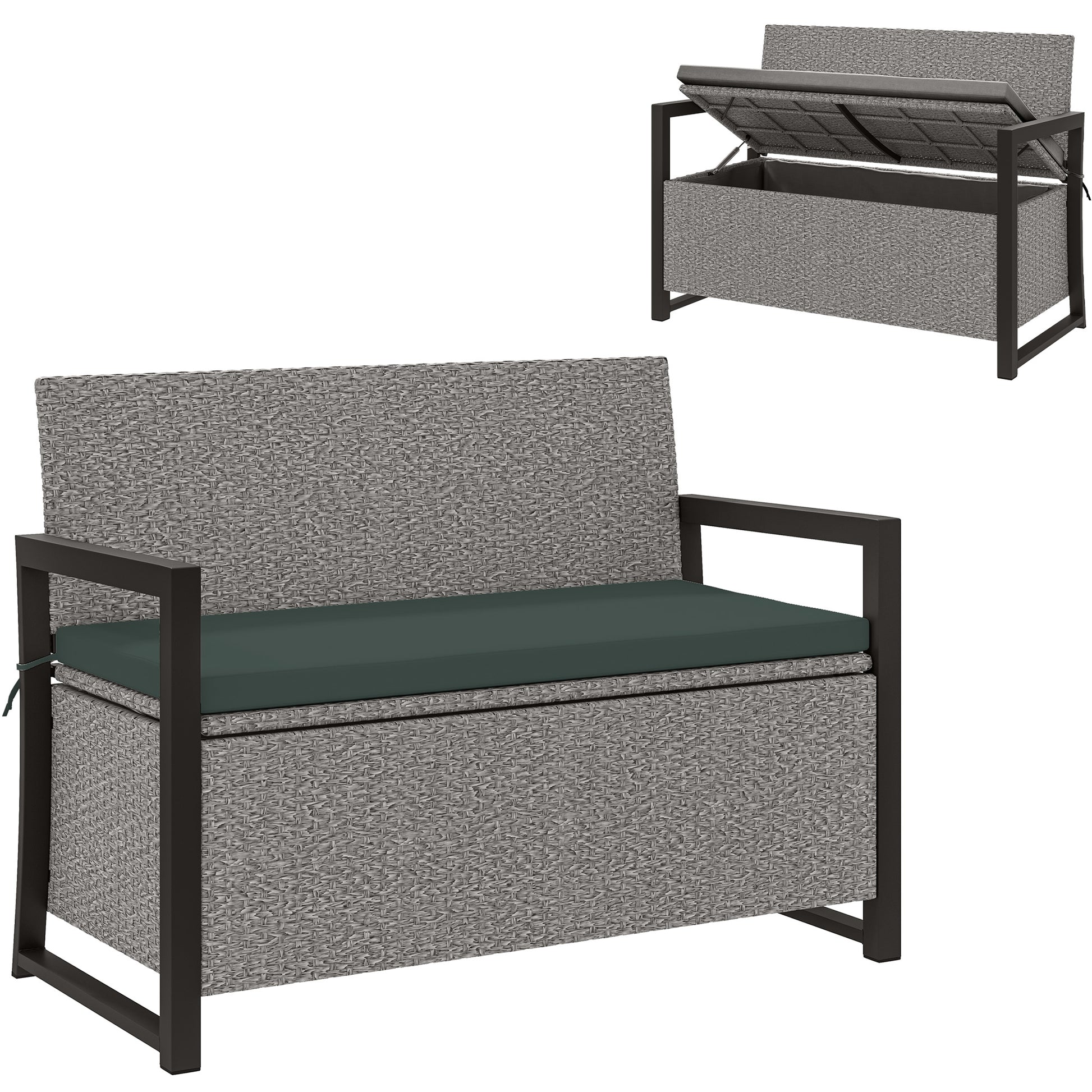 Photo of Outsunny 151.5L Storage Garden Bench, with Cushion - Grey in Grey colour on a white background