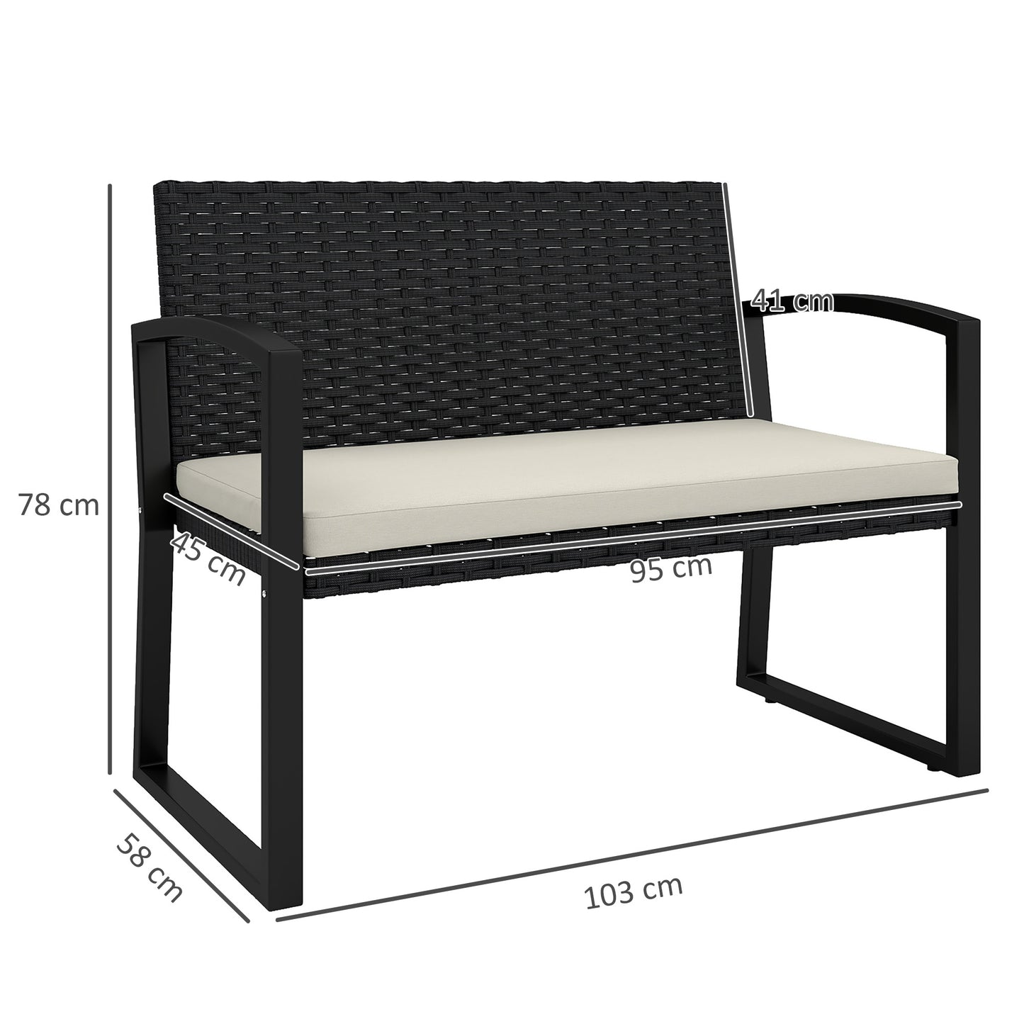 Outsunny Two-Seater Rattan Garden Bench - Beige