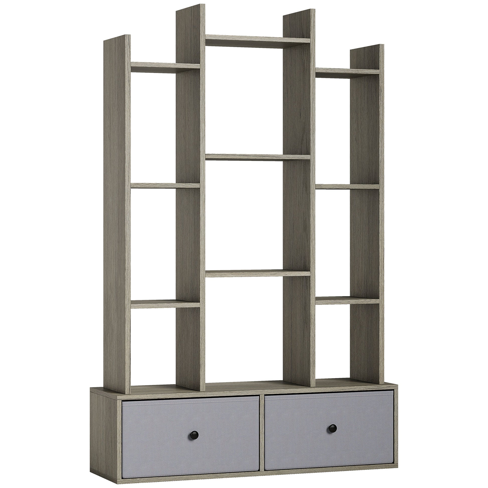 Photo of HOMCOM 12 Shelf Storage Unit, with Drawers - Graphite Wood Effect in Effect colour on a white background