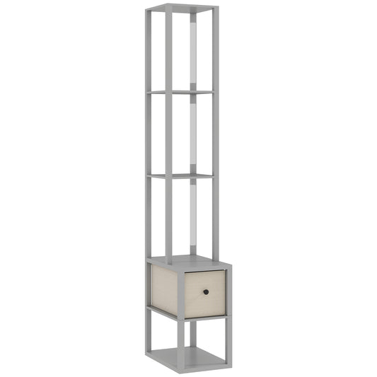 Photo of HOMCOM Floor Lamp with Shelves, LED Column Modern Standing Lamp with Fabric Drawer, Adjustable Brightness, Foot Switch for Living Room, Bedroom, Office, Grey in Grey colour on a white background