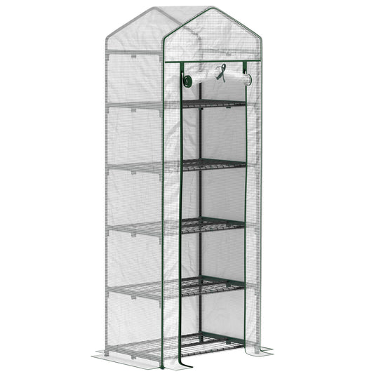 Photo of Outsunny 193cm Five Shelf Mini Greenhouse - White in White colour on a white background
