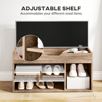 Shoe storage bench with lift-up compartment and adjustable shelf for different-sized items