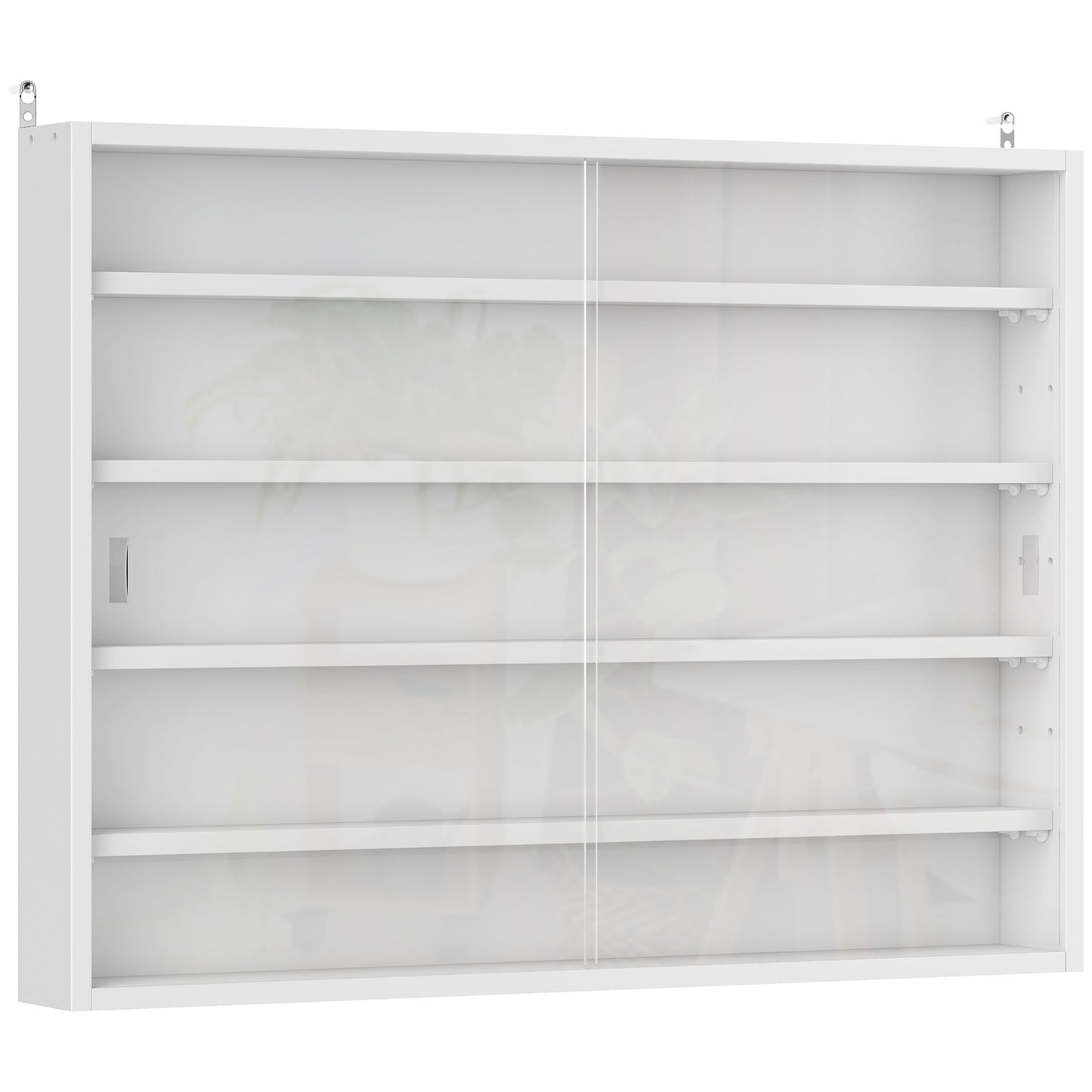 Photo of HOMCOM 5-Tier Wall Display Shelf Unit Cabinet w/ 4 Adjustable Shelves Glass Doors Home Office Ornaments 60x80cm White in White colour on a white background