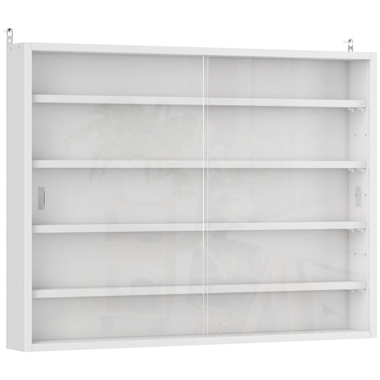 HOMCOM white wall cabinet with glass sliding doors and four interior shelves