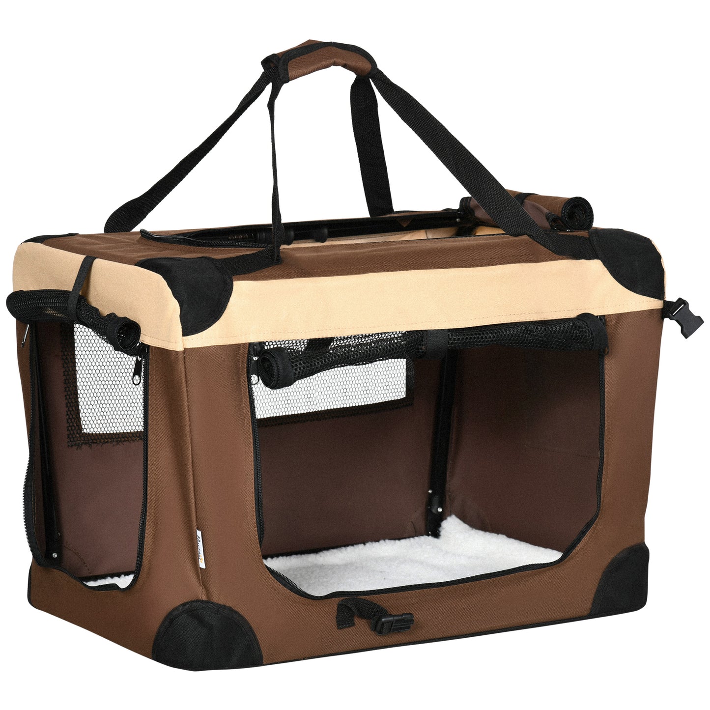 Photo of PawHut 60cm Foldable Pet Carrier, with Cushion, for Mini Dogs and Cats - Brown in Brown colour on a white background