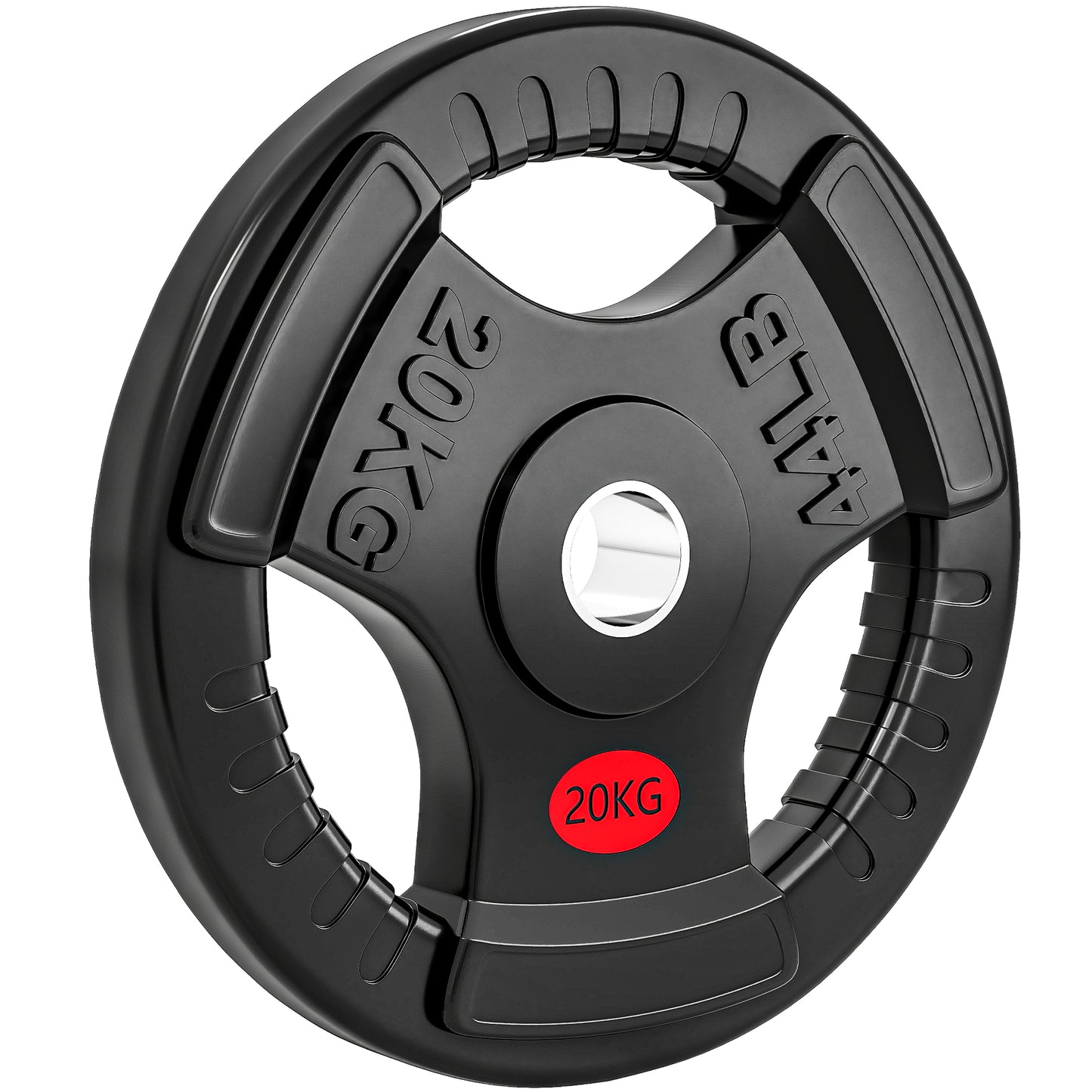 Photo of SPORTNOW Olympic Weight Plate, 2"/5cm Weight Disc with Tri-Grips, 20kg Dumbbell Plate for Weightlifting and Strength Training Home Gym Fitness Workout, Black in Black colour on a white background