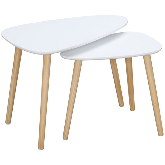 Photo of HOMCOM Nesting Coffee Table, Set of 2 Side Tables, Stacking End Tables with Solid Wood Legs, for Living Room Bedroom, White in White colour on a white background
