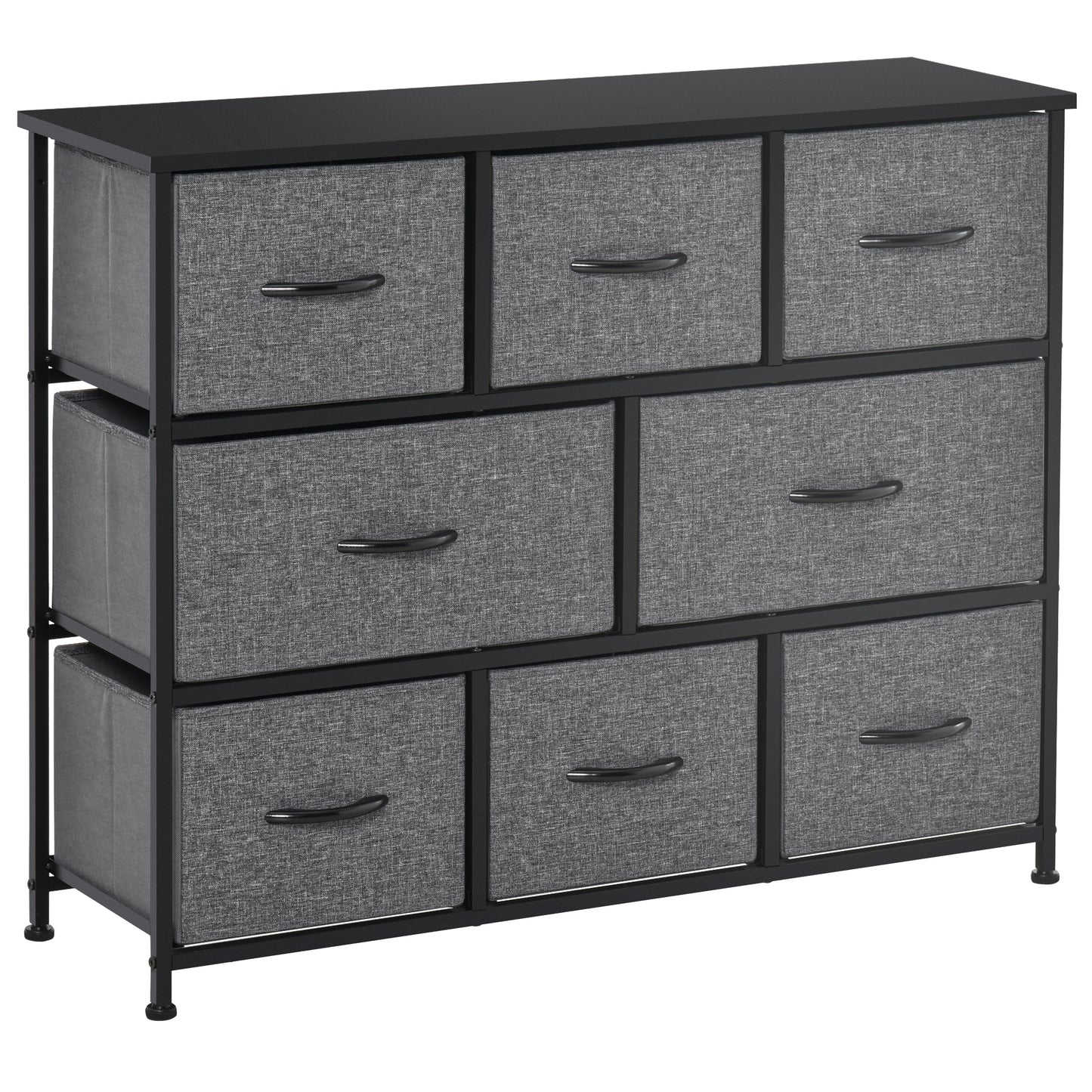 Photo of HOMCOM Chest of Drawers with 8 Foldable Drawers, 3-Tier Fabric Bedroom Dresser, Clothes Storage Unit for Bedroom Living Room, Dark Grey in Grey colour on a white background