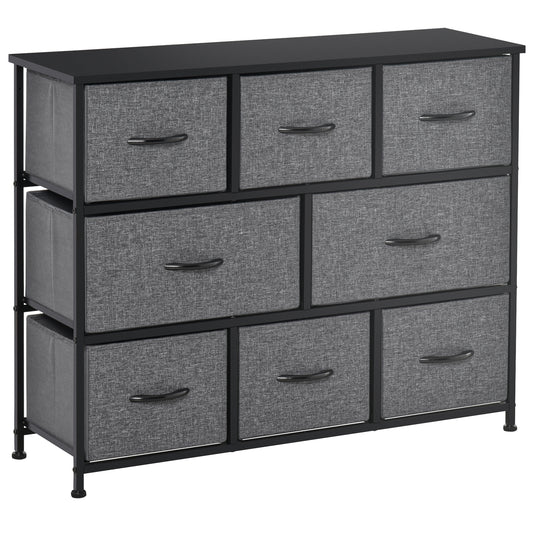Photo of HOMCOM Chest of Drawers with 8 Foldable Drawers, 3-Tier Fabric Bedroom Dresser, Clothes Storage Unit for Bedroom Living Room, Dark Grey in Grey colour on a white background