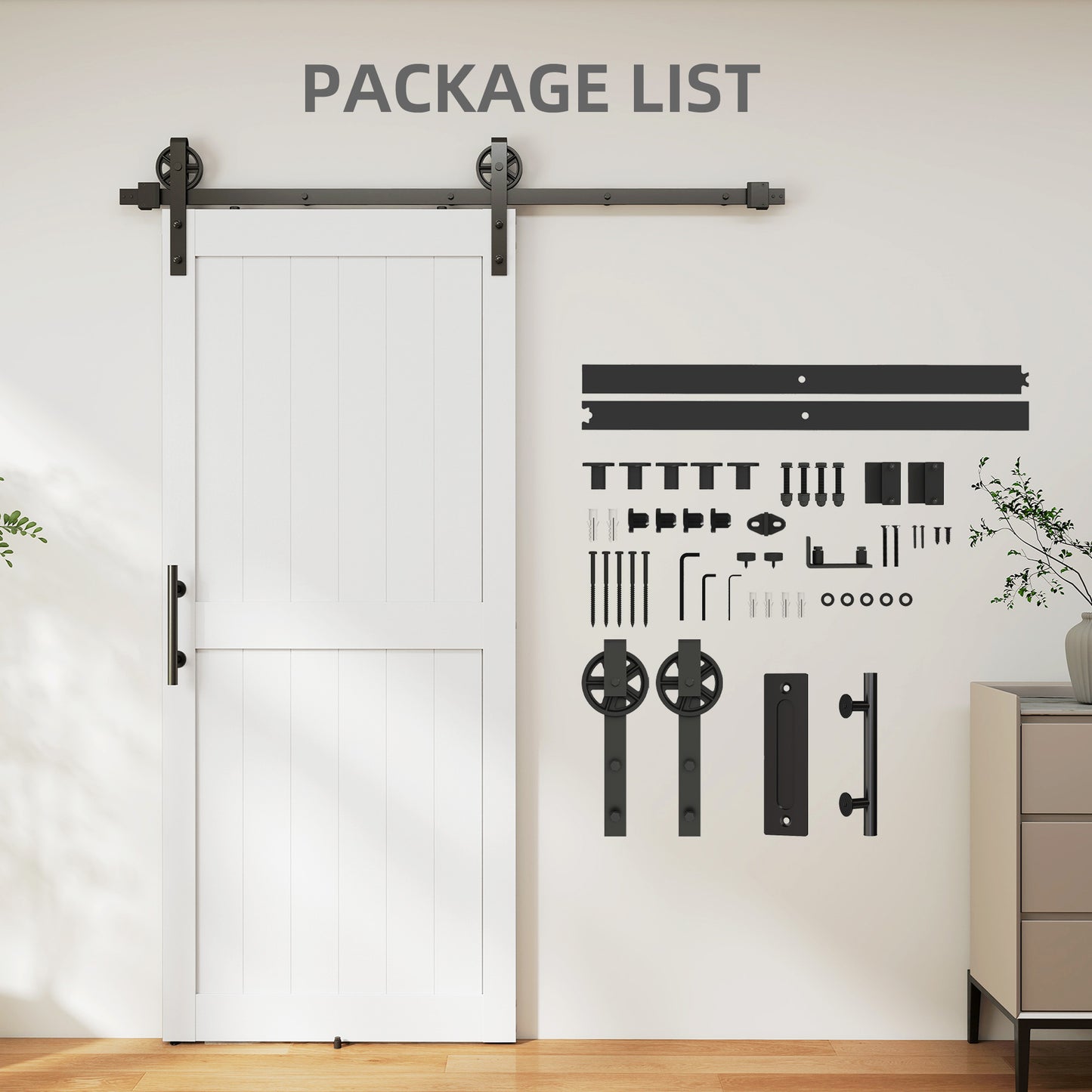 HOMCOM 183cm Sliding Barn Door Kit, Sliding Door with Track, Hardware, Upgraded Rollers and Floor Guide, Handle, White