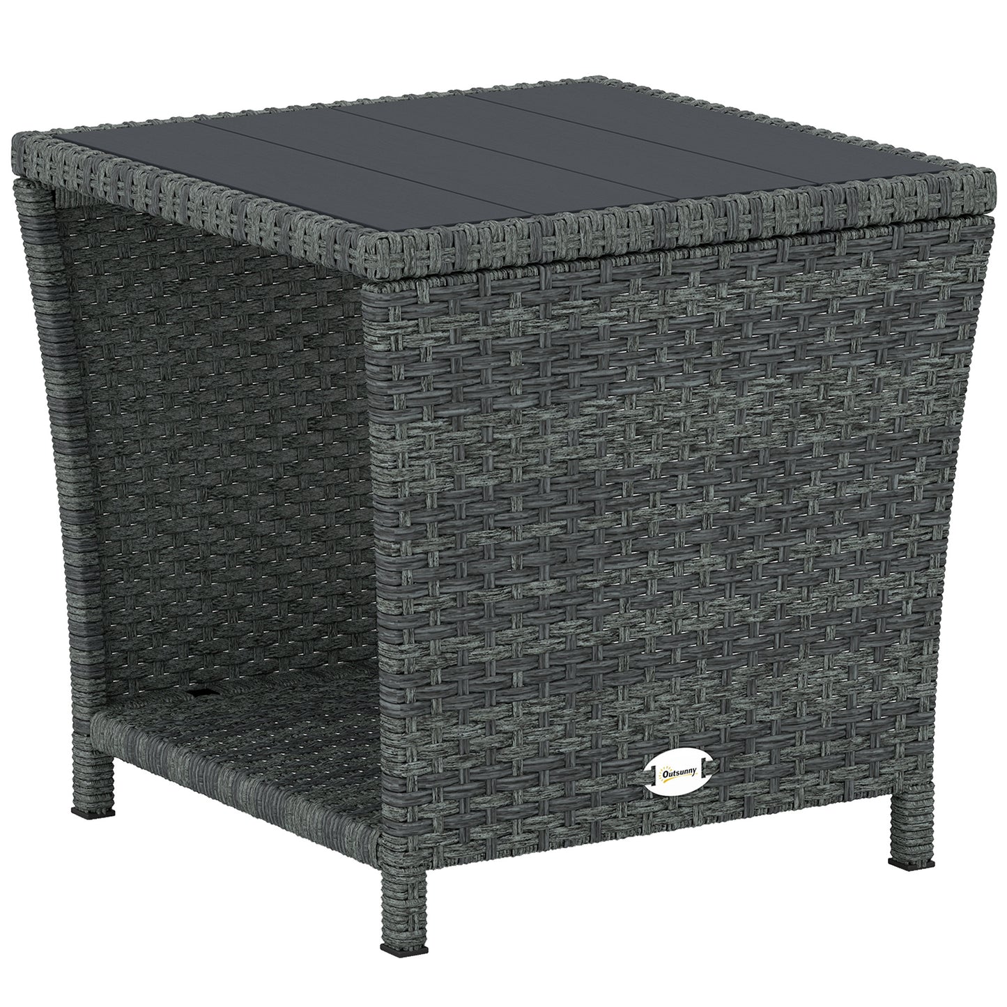 Photo of Outsunny Side Table 2-Tier Outdoor Coffee Table with Storage Shelf PS Wood Slat Top/Grey in Top/Grey colour on a white background