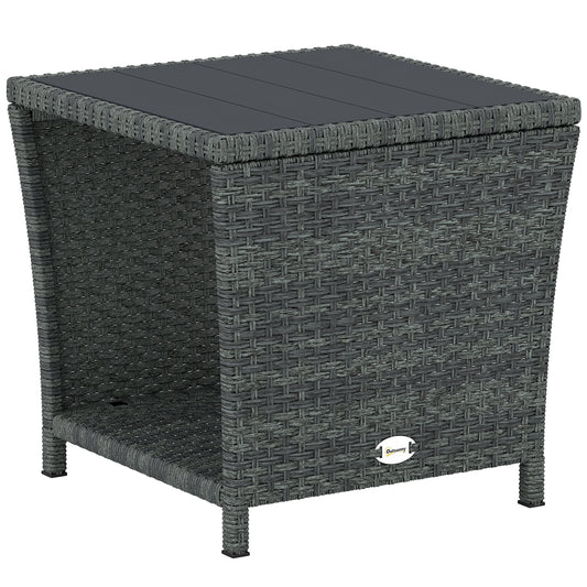Photo of Outsunny Side Table 2-Tier Outdoor Coffee Table with Storage Shelf PS Wood Slat Top/Grey in Top/Grey colour on a white background