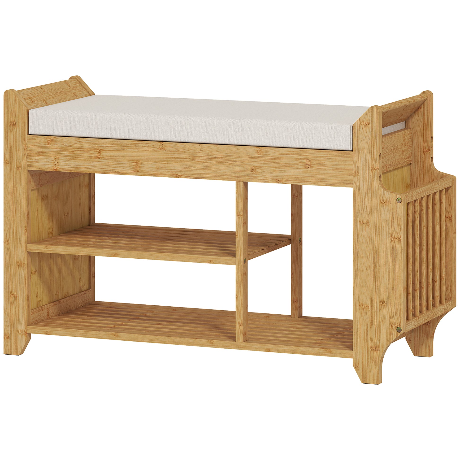 Photo of HOMCOM Shoe Bench 2-Tier Boot Section Entryway Storage Bench Cushioned Seat 100 x 30 x 50 cm Natural and Cream in Cream colour on a white background