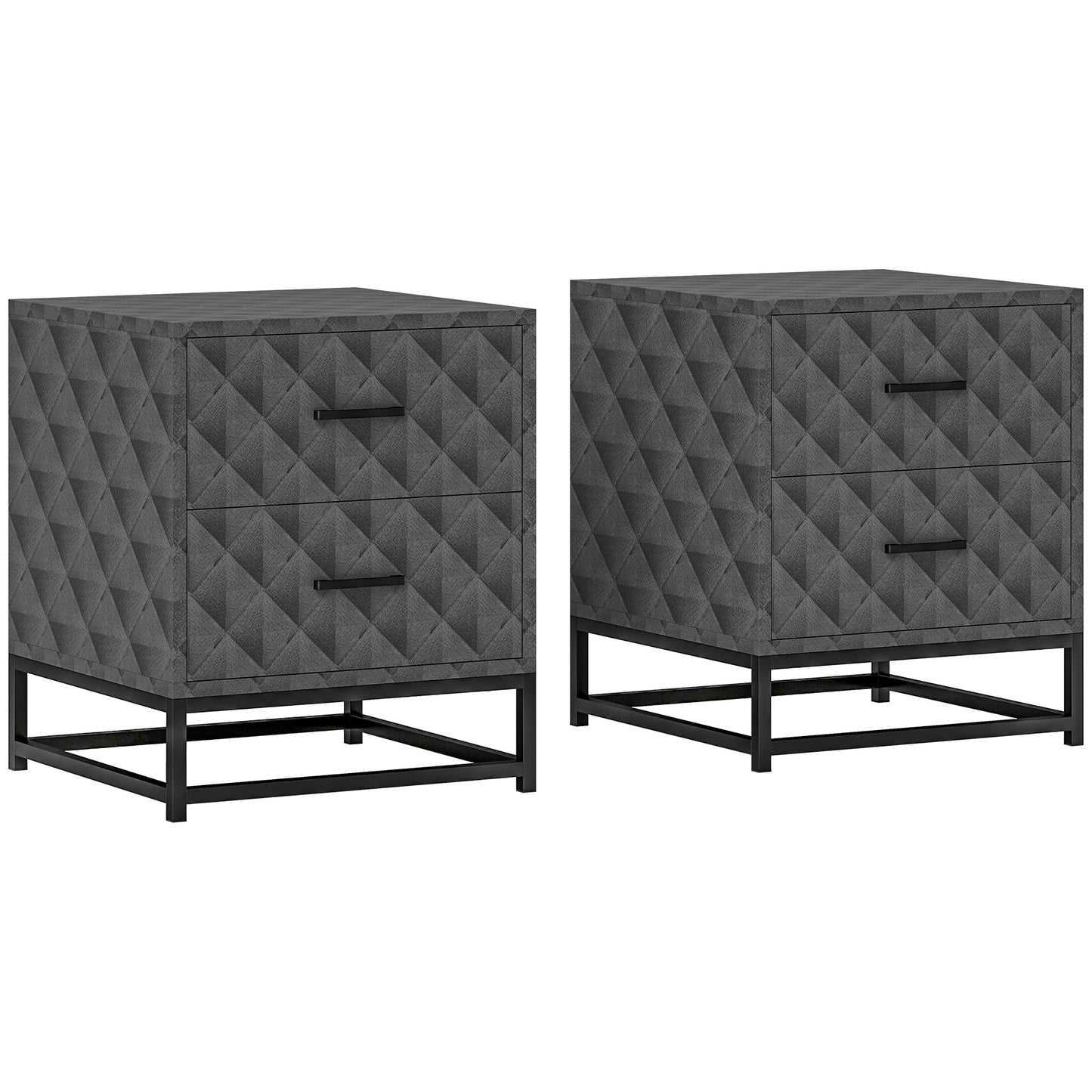 Photo of HOMCOM Bedside Tables Set of 2, Modern Bedside Table Nightstand with 2 Drawers, Bedside Cabinet Sofa Side Table with Storage, Steel Legs for Bedroom, Living Room, Grey in Grey colour on a white background