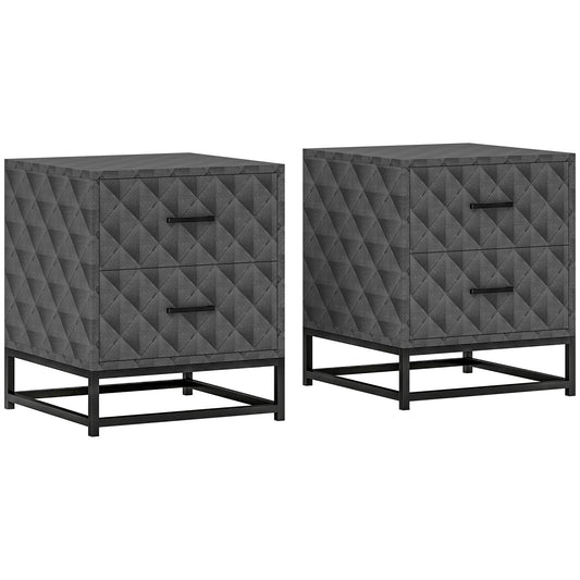 Photo of HOMCOM Bedside Tables Set of 2, Modern Bedside Table Nightstand with 2 Drawers, Bedside Cabinet Sofa Side Table with Storage, Steel Legs for Bedroom, Living Room, Grey in Grey colour on a white background