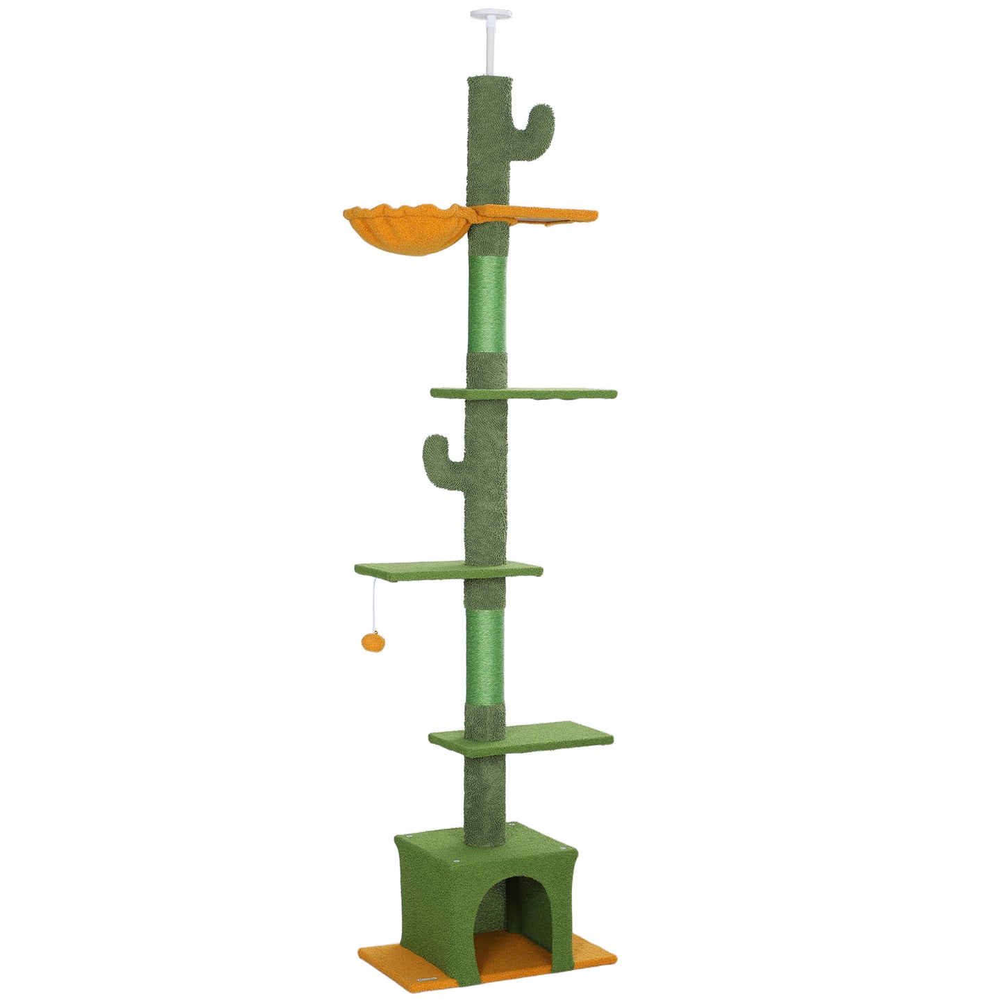 Photo of PawHut 230-275cm Floor-to-Ceiling Adjustable Cat Tree with Scratching Posts, Hammock in Hammock colour on a white background
