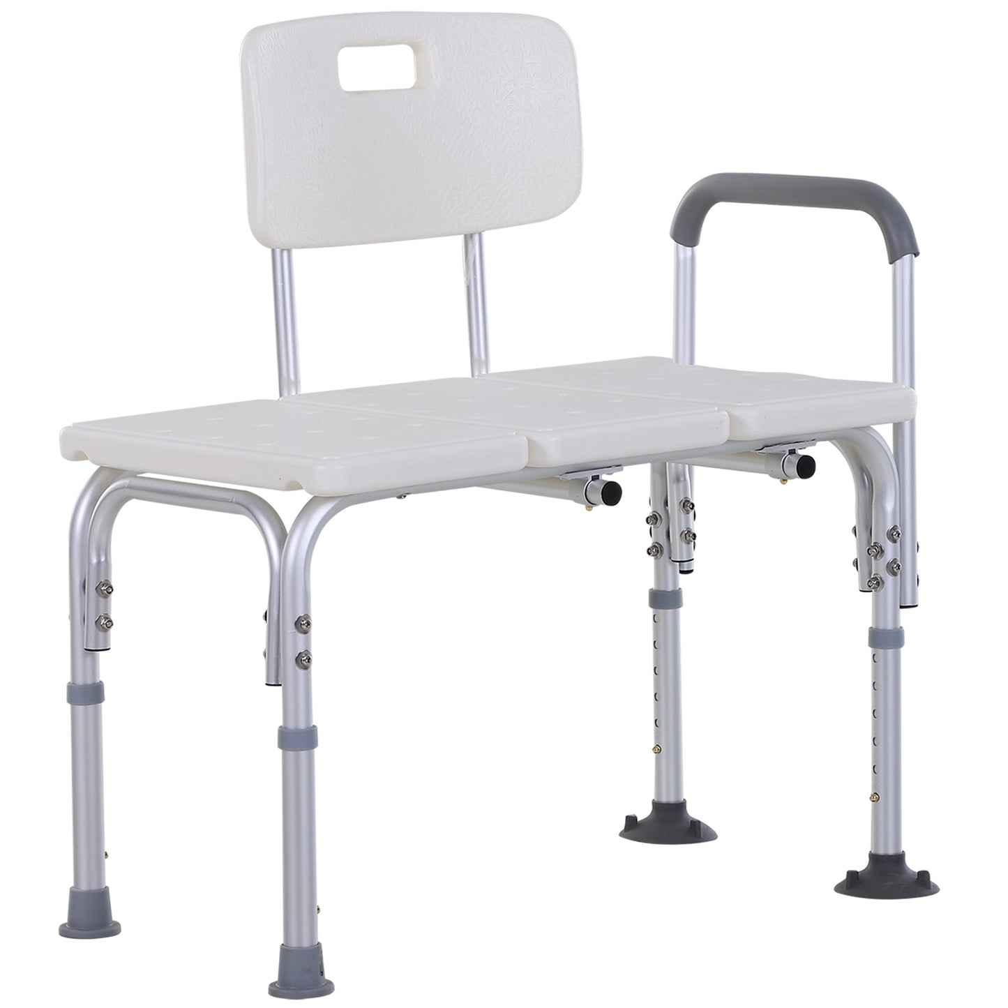Photo of HOMCOM Height Adjustable Shower Chair, Non Slip Bath Transfer Bench for Elderly, Disabled with Armrest and Backrest, 300 lbs Capacity, White in White colour on a white background