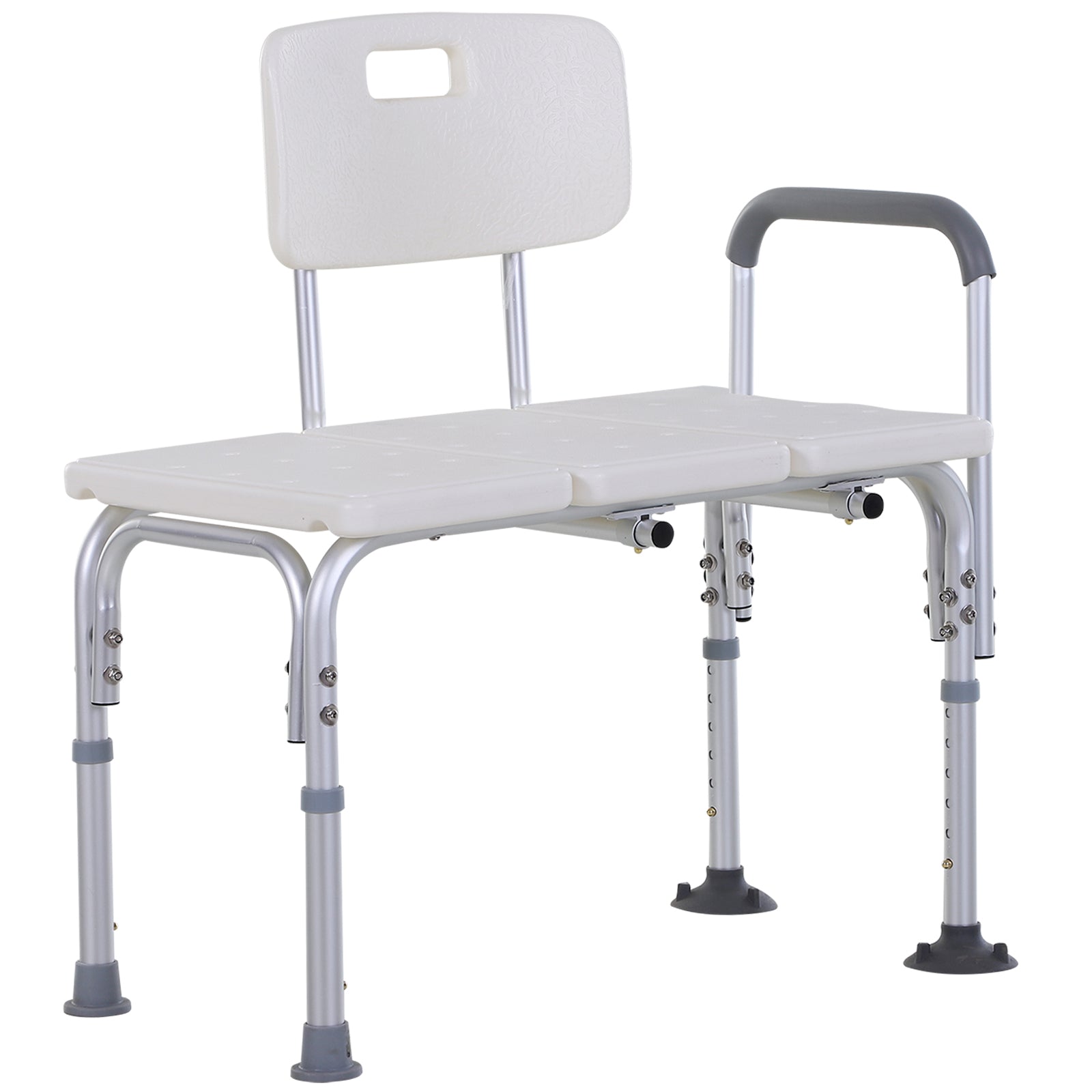 Photo of HOMCOM Height Adjustable Shower Chair, Non Slip Bath Transfer Bench for Elderly, Disabled with Armrest and Backrest, 300 lbs Capacity, White in White colour on a white background