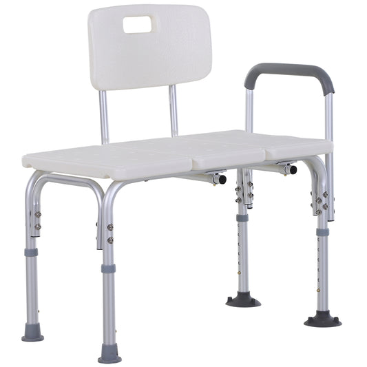 Photo of HOMCOM Height Adjustable Shower Chair, Non Slip Bath Transfer Bench for Elderly, Disabled with Armrest and Backrest, 300 lbs Capacity, White in White colour on a white background