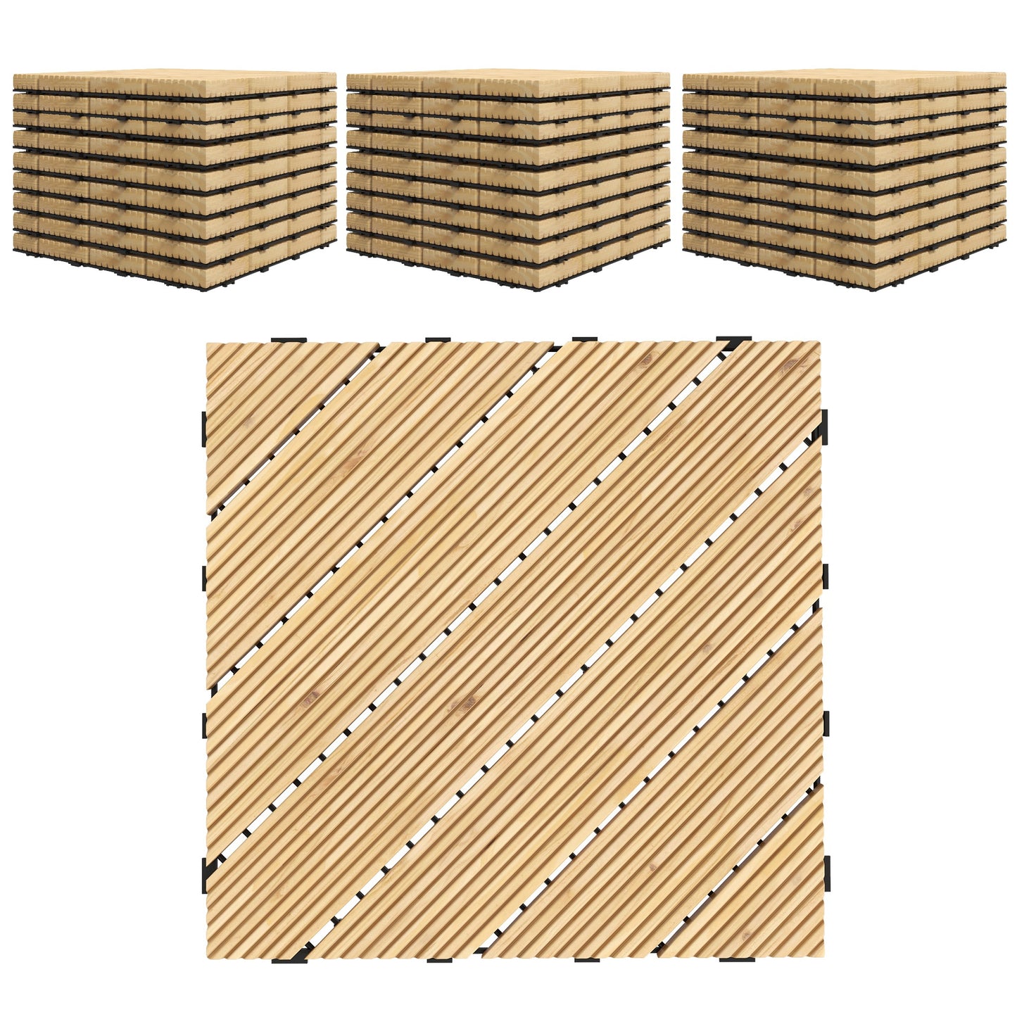 Photo of Outsunny 27 Pcs Wooden Interlocking Decking Tiles, 30 x 30 cm Anti-slip Outdoor Flooring Tiles, 0.81㎡ per Pack, All Weather Use for Patio, Balcony, Terrace, Hot Tub, Yellow in Yellow colour on a white background