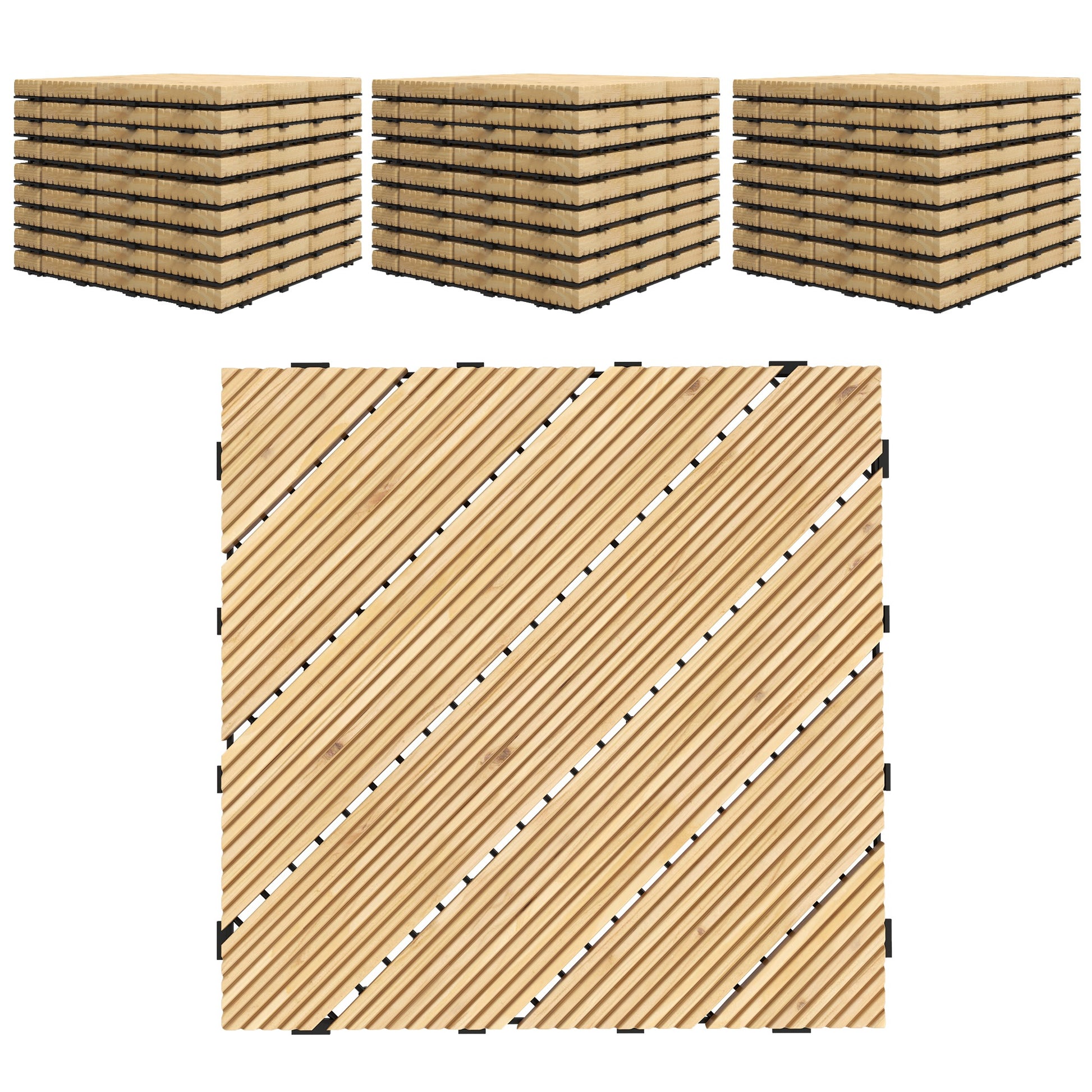 Photo of Outsunny 27 Pcs Wooden Interlocking Decking Tiles, 30 x 30 cm Anti-slip Outdoor Flooring Tiles, 0.81㎡ per Pack, All Weather Use for Patio, Balcony, Terrace, Hot Tub, Yellow in Yellow colour on a white background