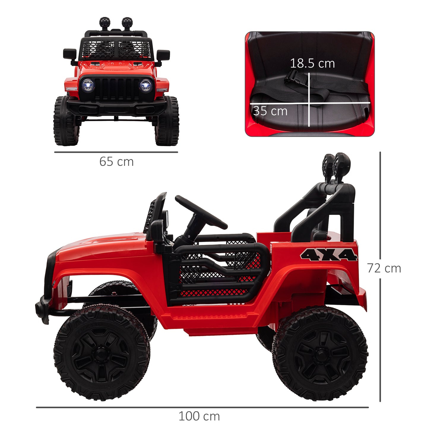 HOMCOM Kids Ride On Car, 12V Electric Cars for Kids with Parental Remote Control, 2 Motors, 4-Wheel Suspension, LED Lights, Horn, 3-5km/h, Battery Powered Ride On Toy for 3-6 Years Old Red