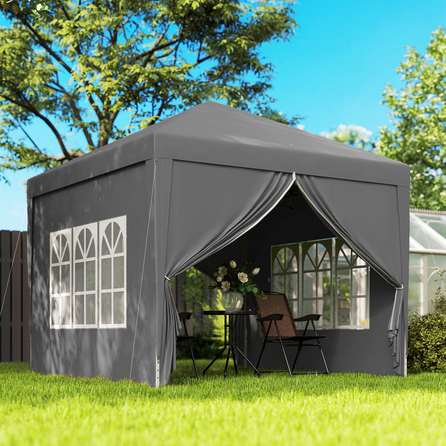 Outsunny 3x3(m) Pop-Up Gazebo, with Curtain Walls and Windows, Grey