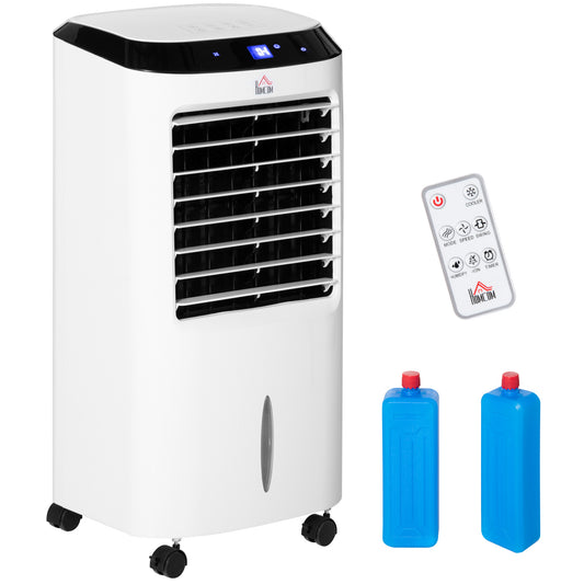 Photo of HOMCOM Portable Air Cooler, Evaporative Anion Ice Cooling Fan Water Conditioner Humidifier Unit with 10L Water Tank, 3 Modes, 3 Speed, Remote, Timer, Oscillating for Home Quiet Bedroom, White in White colour on a white background