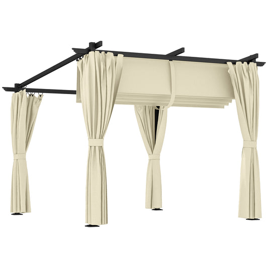Photo of Outsunny 3 x 3 m Retractable Roof Pergola, with Curtains - Beige in Beige colour on a white background