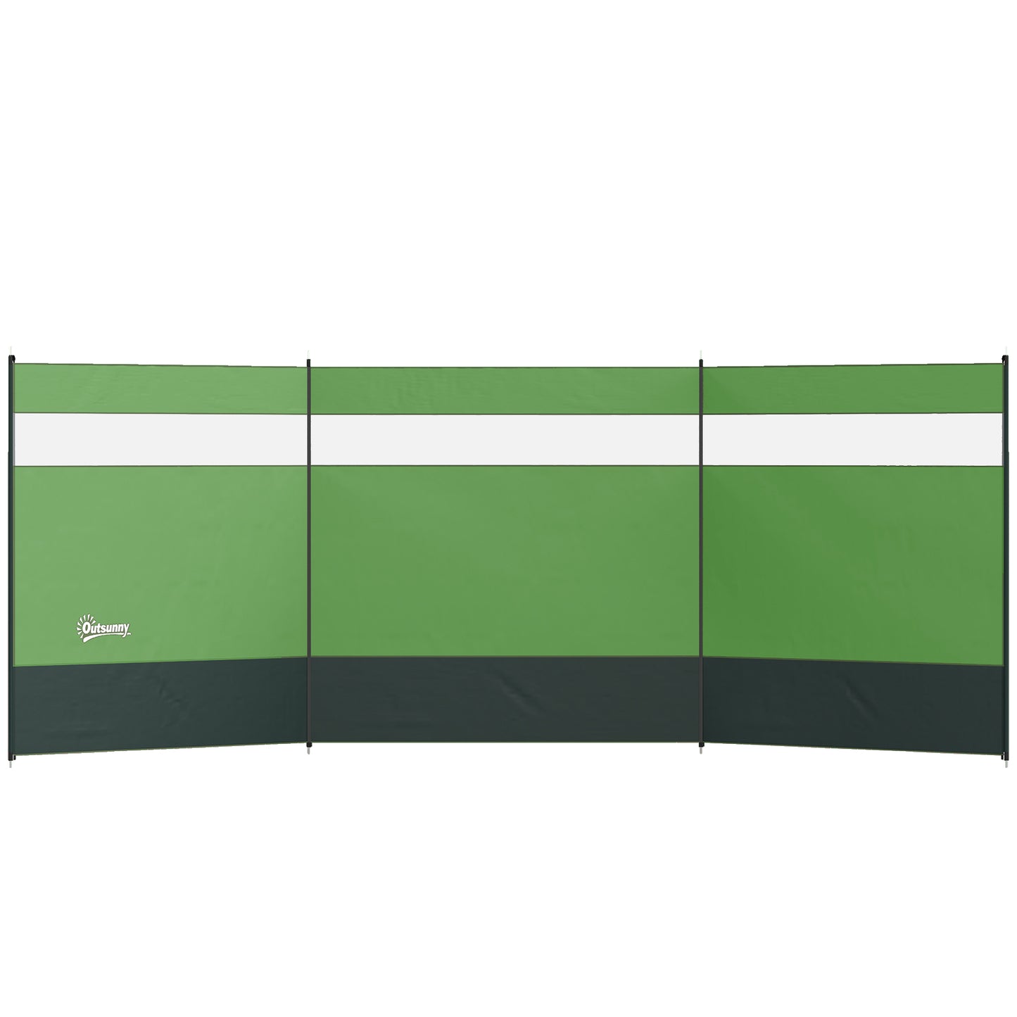 Photo of Outsunny Camping Windbreaker with Clear Windows, Carry Bag and Steel Poles, for Beach Caravan Campervan, 440 x 140cm, Army Green in Green colour on a white background