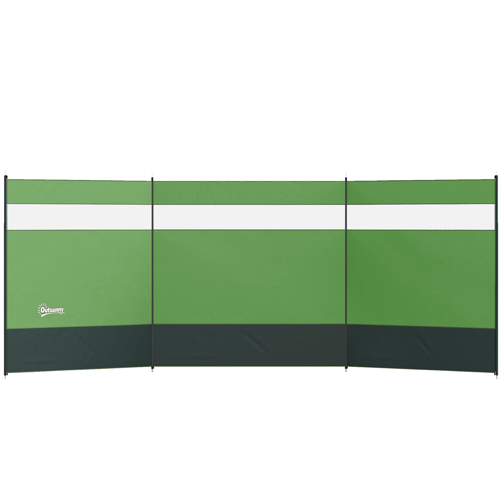 Photo of Outsunny Camping Windbreaker with Clear Windows, Carry Bag and Steel Poles, for Beach Caravan Campervan, 440 x 140cm, Army Green in Green colour on a white background