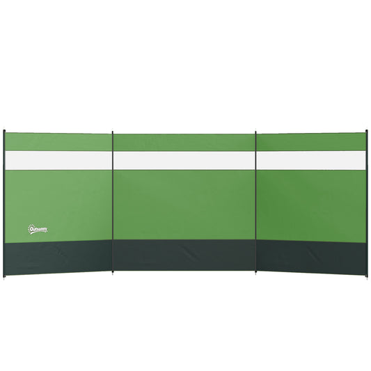Photo of Outsunny Camping Windbreaker with Clear Windows, Carry Bag and Steel Poles, for Beach Caravan Campervan, 440 x 140cm, Army Green in Green colour on a white background