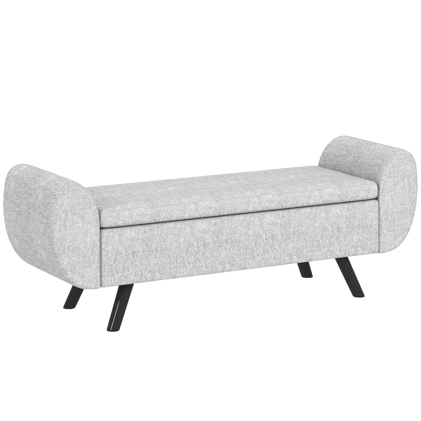 Photo of HOMCOM Storage Ottoman with Armrest, Upholstered Linen Storage Bench, Window Seat with Rubberwood Legs, Footstool for Bedroom Living Room, Hallway, Light Grey in Grey colour on a white background