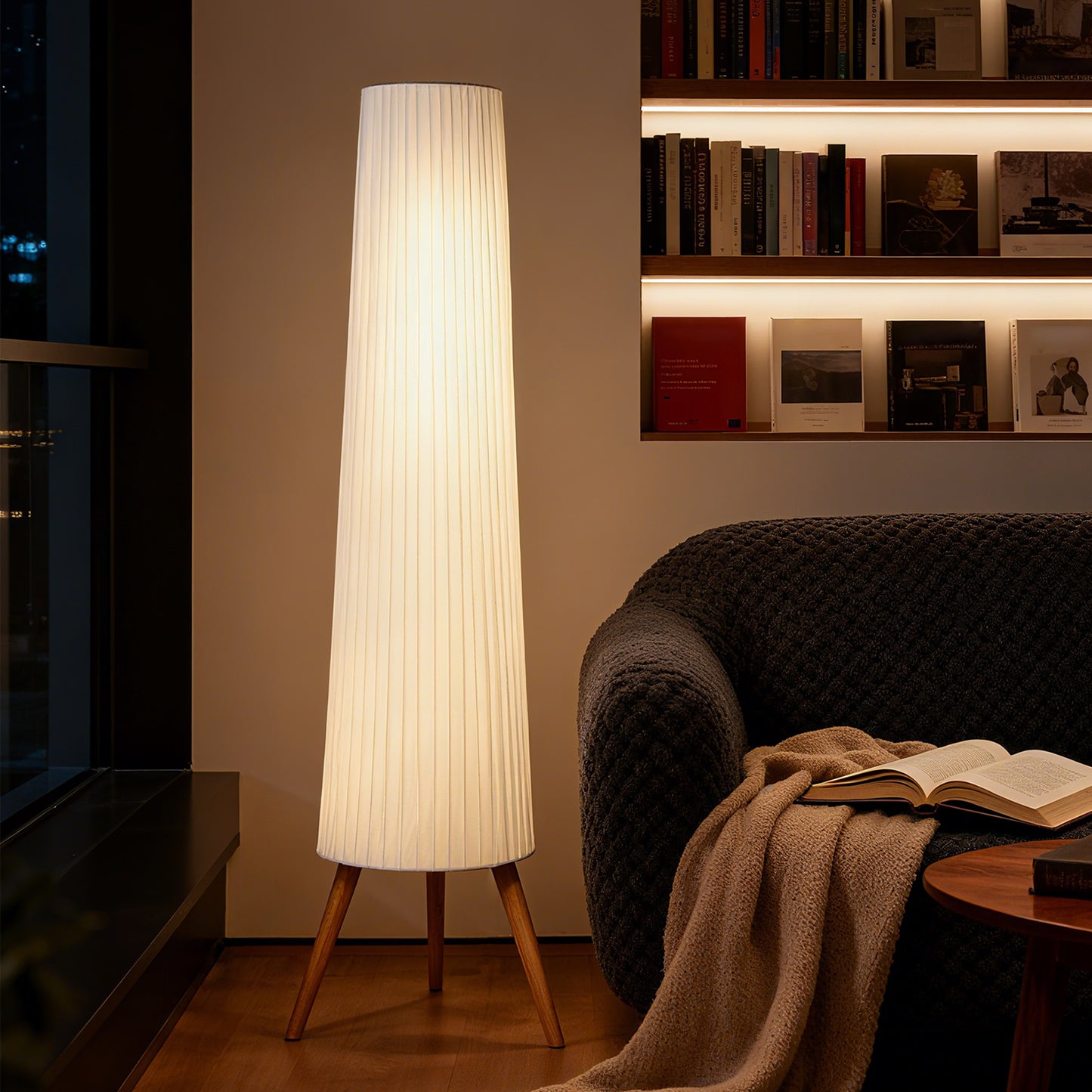 HOMCOM Dimmable Tripod Floor Lamp with Foot Switch, Nordic Standing Lamp with Fabric Shade, 153cm, White, White and Natural