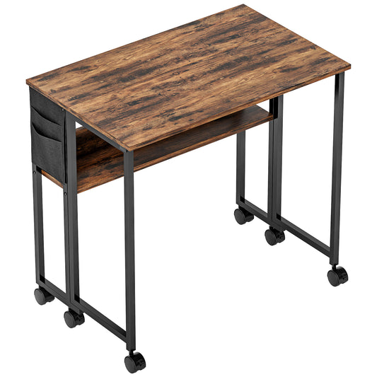 Photo of HOMCOM 80 cm Drop Leaf Writing Work Desk - Rustic Brown in Brown colour on a white background