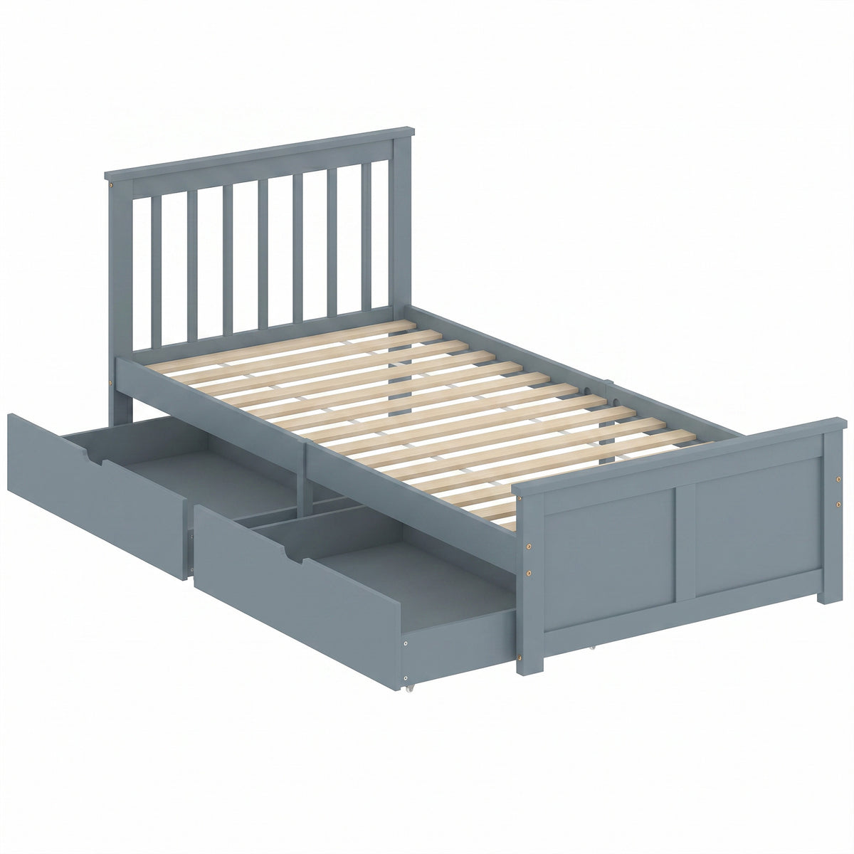 Photo of HOMCOM Pine Storage Bed, 3ft Single Solid Wooden Bed Frame with Drawers, Headboard, Wood Slat Support, Grey in Grey colour on a white background