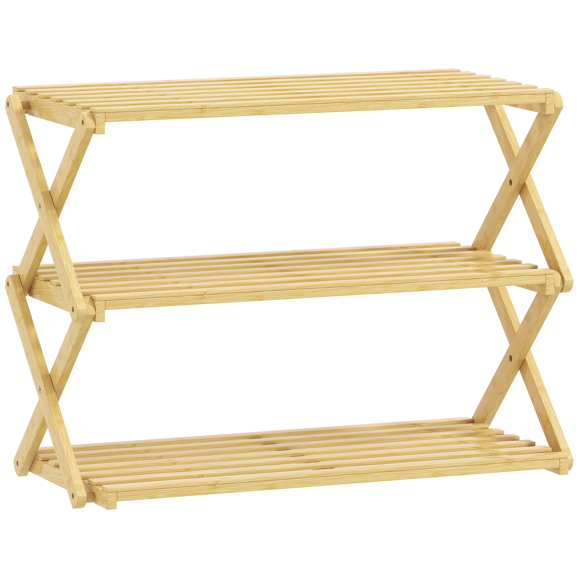 Photo of HOMCOM Three-Tier Folding Bamboo Shoe Rack - Natural Finish in Finish colour on a white background
