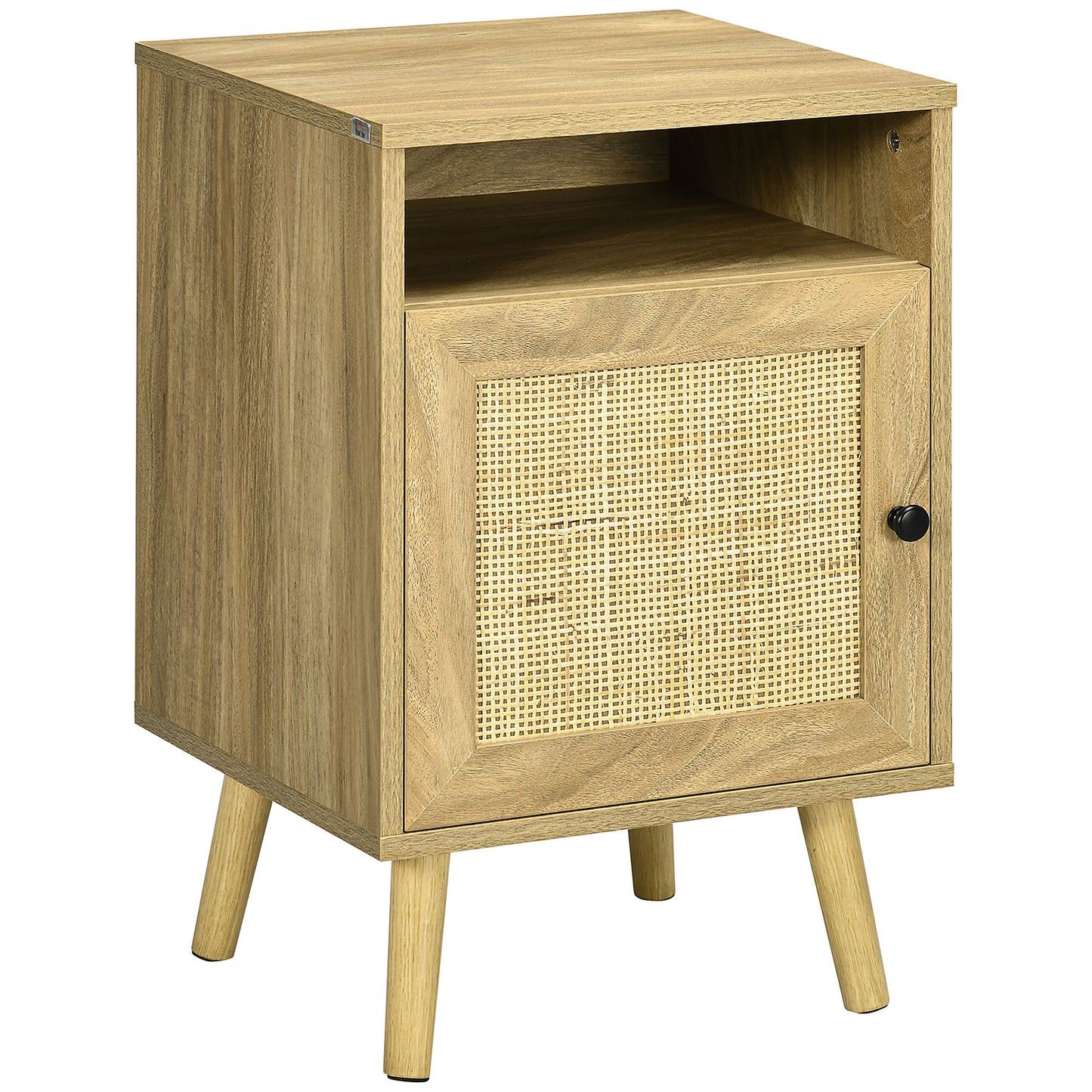 Photo of HOMCOM Bedside Table with Rattan Element, Side End Table with Shelf and Cupboard, 39cmx35cmx60cm, Natural in Natural colour on a white background