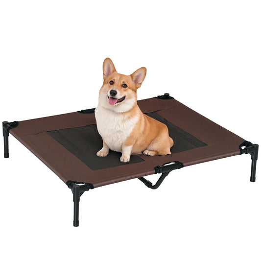 Photo of PawHut Large Raised Dog Bed Cat Elevated Lifted Cooling Portable Camping Basket Outdoor Indoor Mesh Pet Cot Metal Frame Brown in Brown colour on a white background