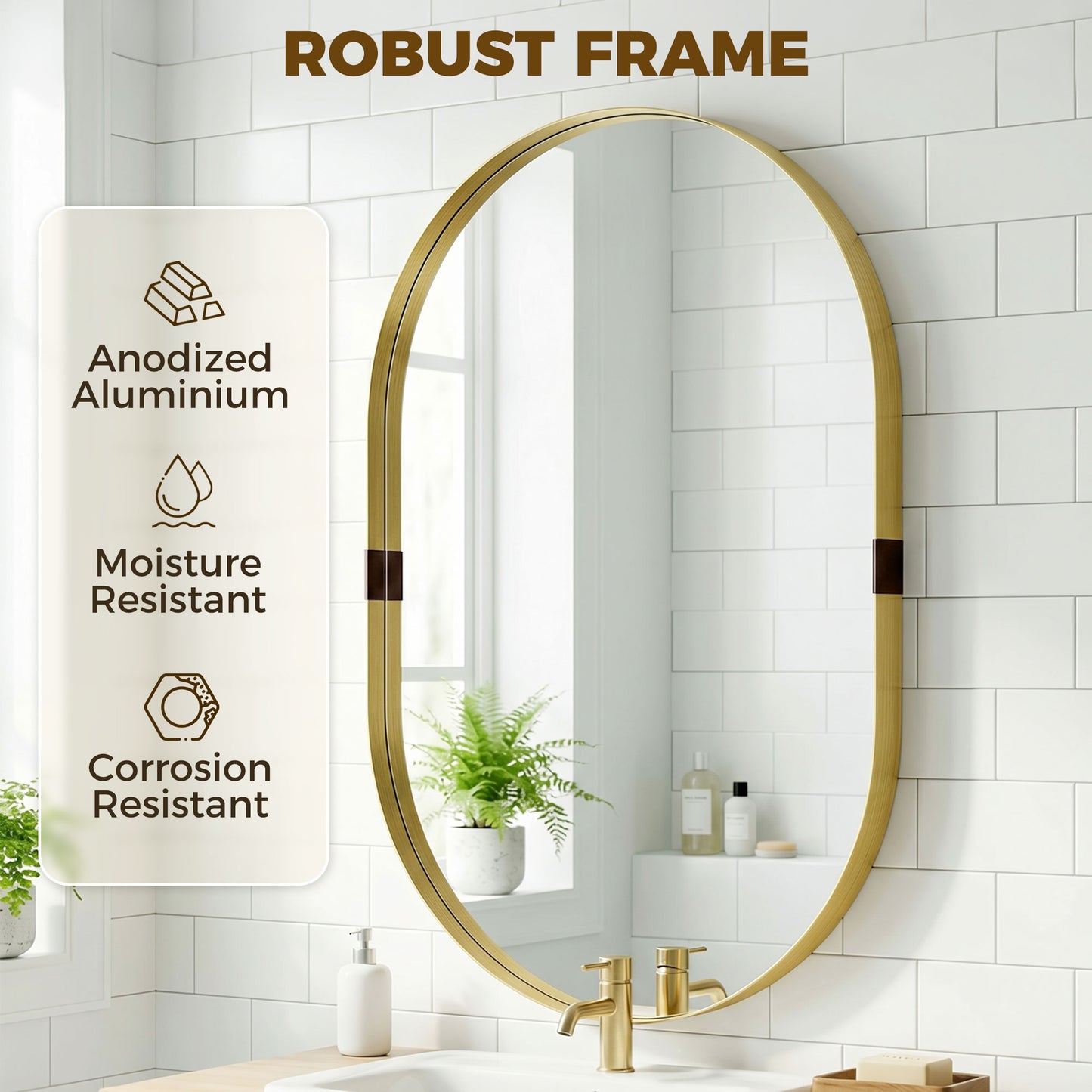 HOMCOM Wall Mirror, Bathroom Mirror with Elevated Aluminium Alloy Frame, 60 x 90 cm, Gold Tone