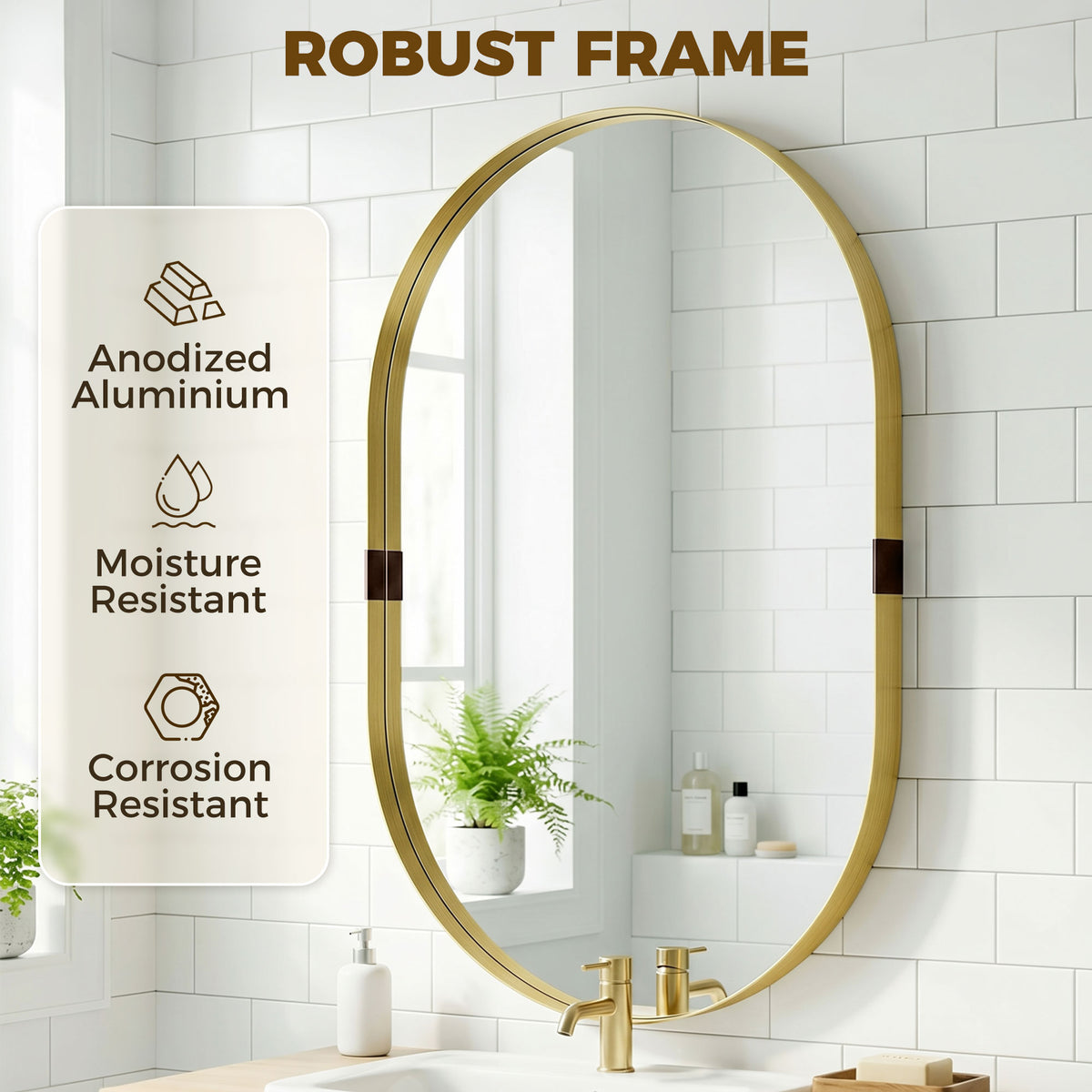 HOMCOM Wall Mirror, Bathroom Mirror with Elevated Aluminium Alloy Frame, 60 x 90 cm, Gold Tone