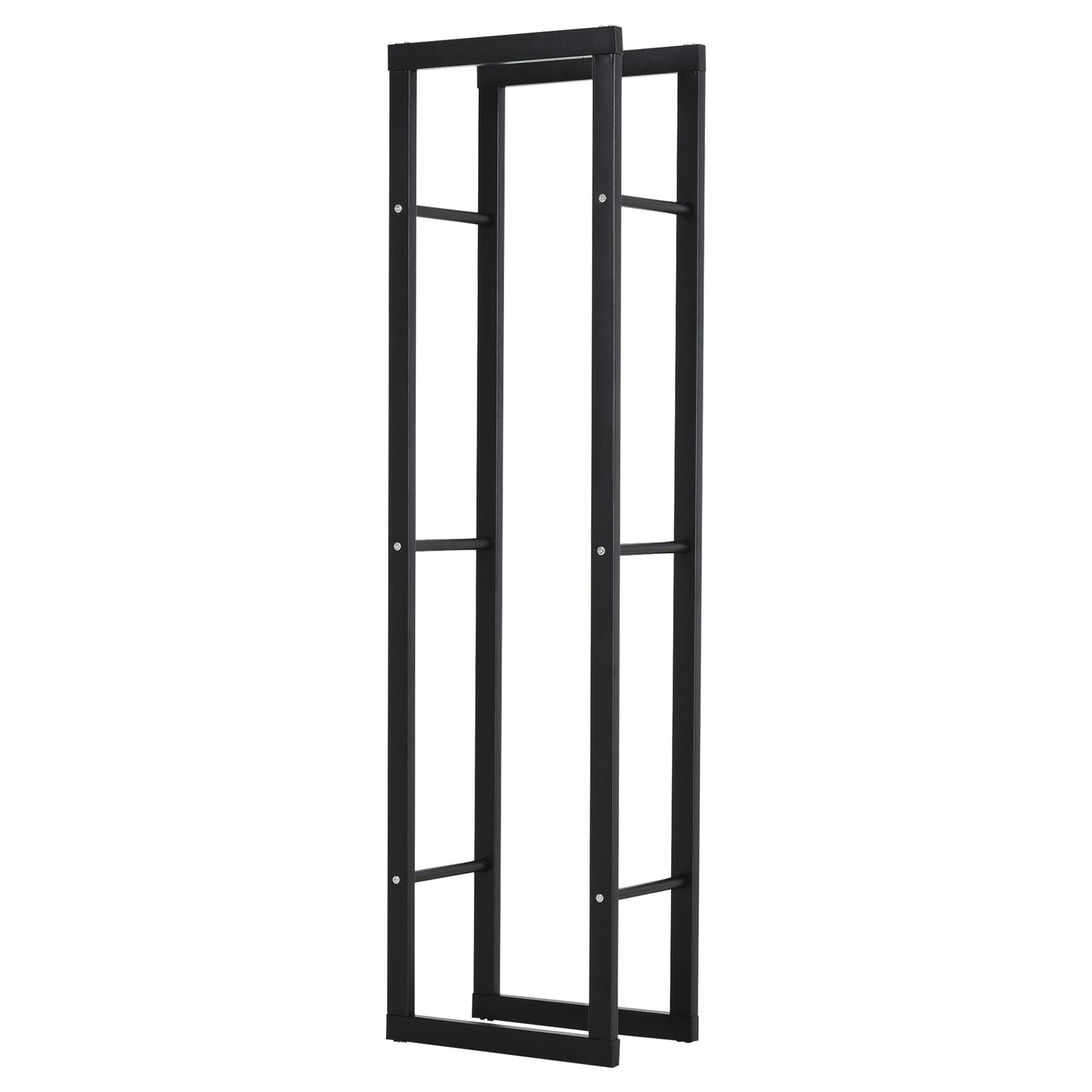 Photo of HOMCOM Metal Firewood Log Holder Tall Firewood Rack Indoor Outdoor Fireplace Wood Storage Shelf with Side Rails, Rust-Resistant, Black, 40W x 25D x 150H cm in cm colour on a white background
