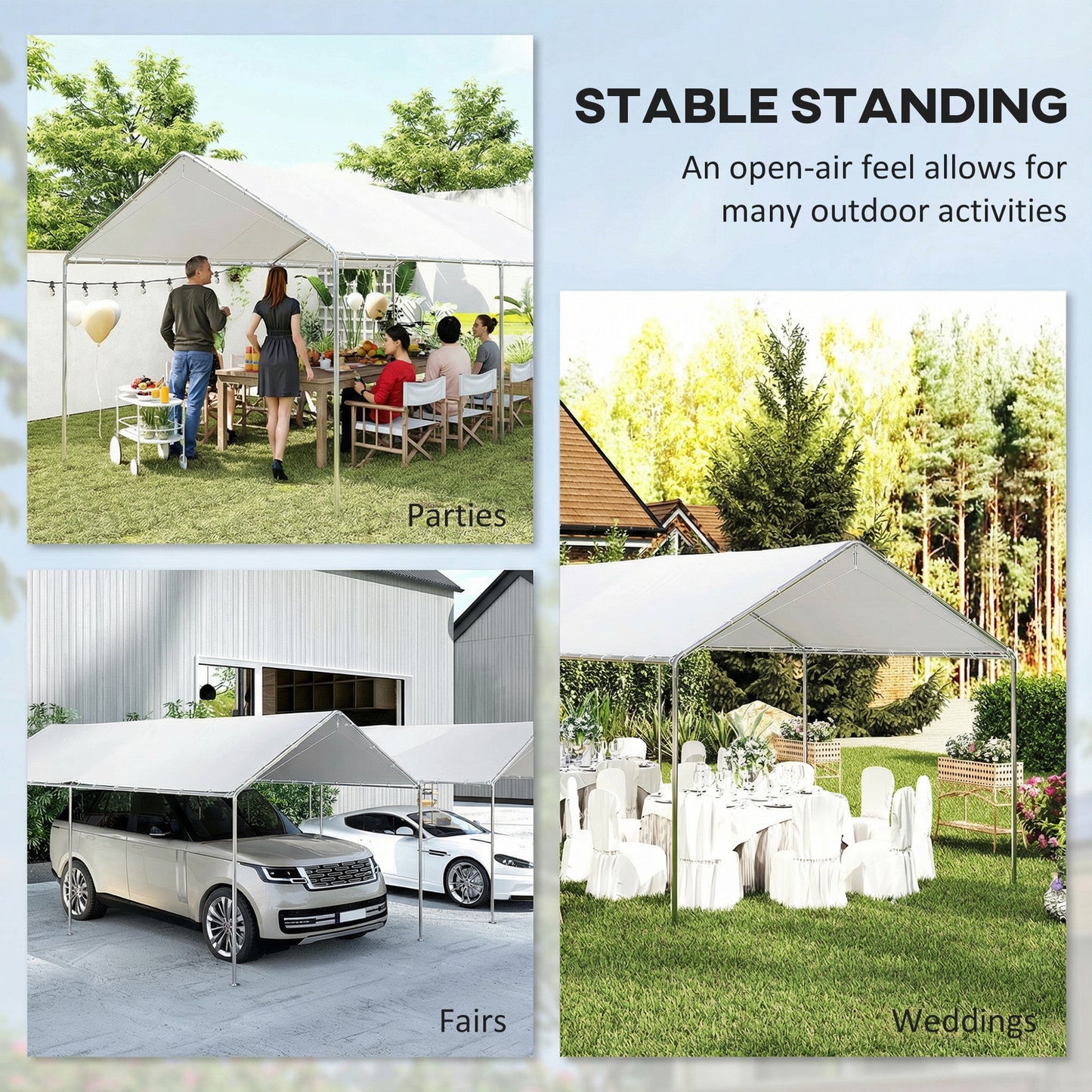 Outsunny 3 x 6m Heavy Duty Carport Garage Car Shelter Galvanized Steel Outdoor Open Canopy Tent Water UV Resistant Waterproof, White