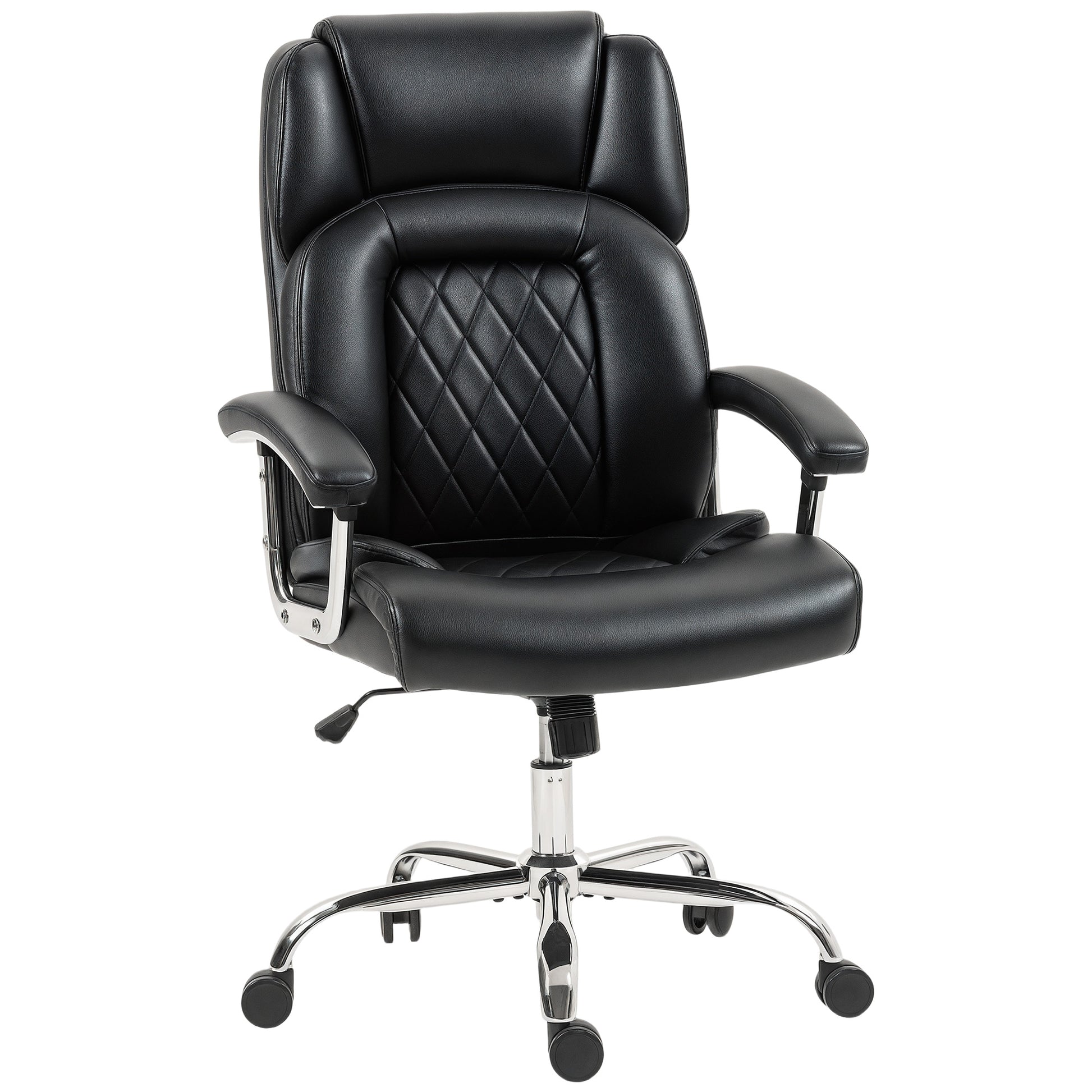 Photo of HOMCOM Big and Tall Office Chair 180kg with Spring Cushion, PU Leather - Black in Black colour on a white background