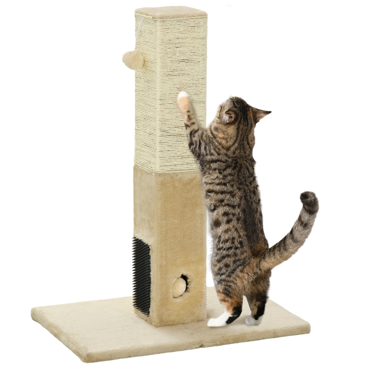 Photo of PawHut Jute Cat Scratching Post w/ Carpet Base Hanging Toy - Beige in Beige colour on a white background