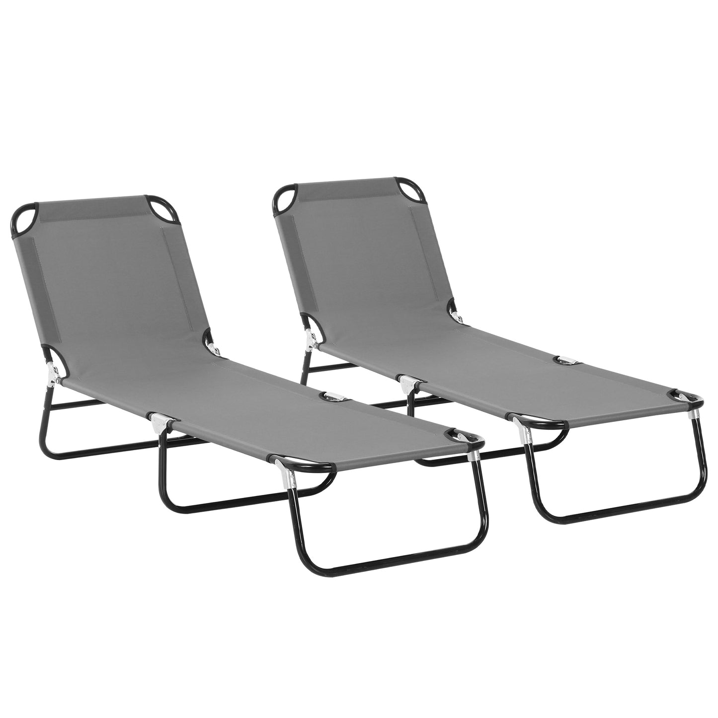 Photo of Outsunny 2 Piece Foldable Sun Loungers with 5-Position Adjustable Backrest, Outdoor Portable Recliner Chaise Lounge Chairs with Breathable Mesh Fabric, Grey in Grey colour on a white background