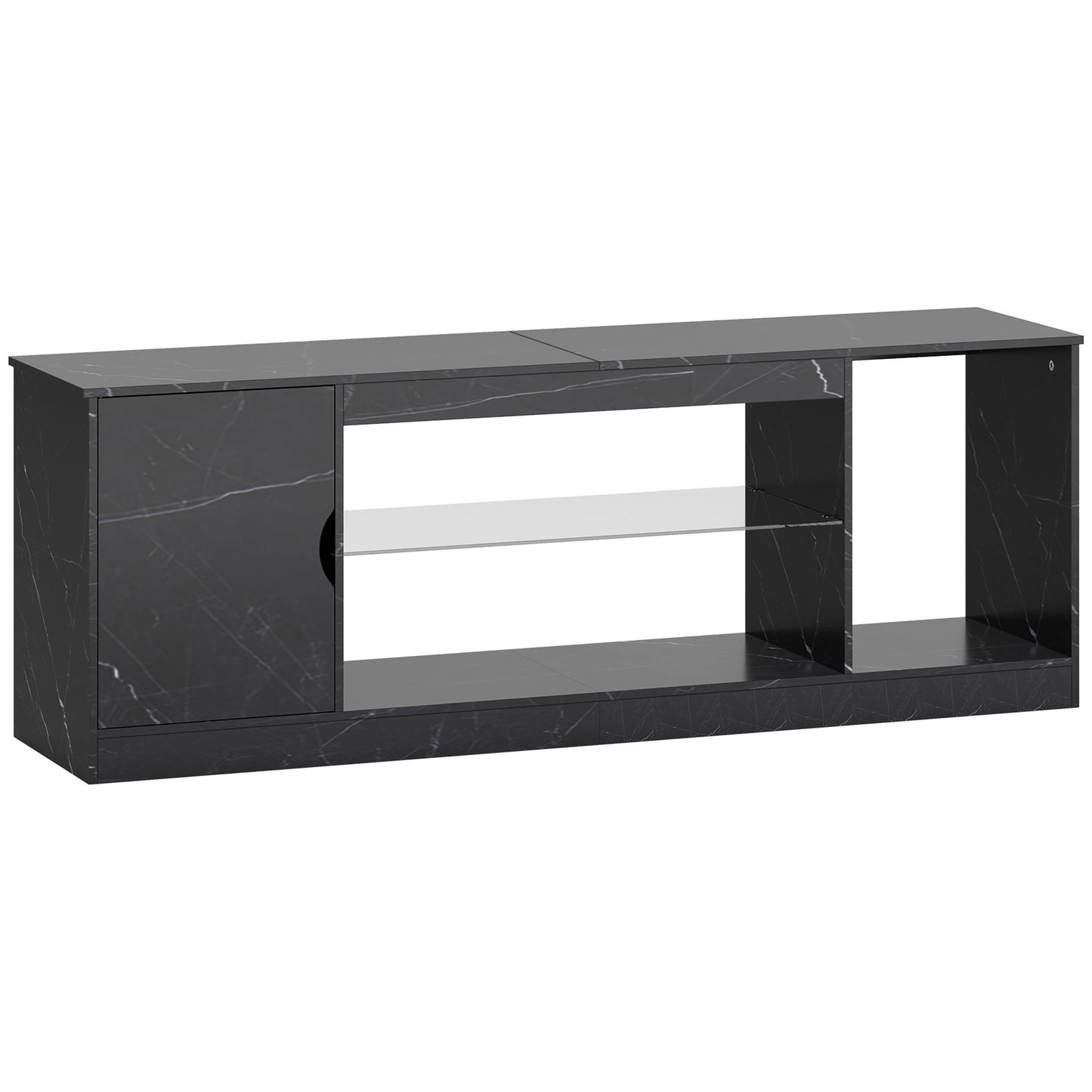 Photo of HOMCOM TV Stand Cabinet, Marble Effect TV Unit for up to 55" TVs with Glass Shelf and Storage Cabinet, Entertainment Unit for Living Room, Bedroom, Black in Black colour on a white background